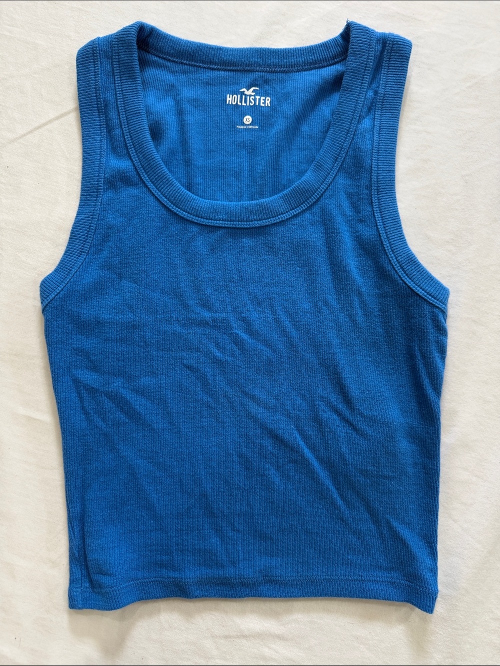 Hollister Women's Bright Blue Ribbed Tank Crop Top